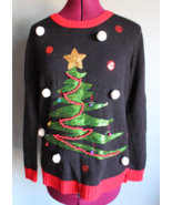 Holiday Time Women&#39;s Black/Red/Green Ugly Christmas Bling Tree Sweater ~S~ - £15.72 GBP