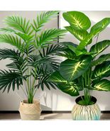 Tropical Faux Plant Set 2pcs Artificial Palm Monstera Decor Indoor Outdo... - $34.21 CAD