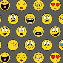 Emoticons Yellow Gray Smiley Face Fleece Fabric Print by the Yard A221.01 - £8.23 GBP