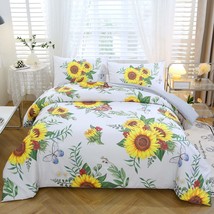 Sunflower King Size Comforter Set Yellow Floral 3-Pieces White King Bedding Sets - £57.54 GBP