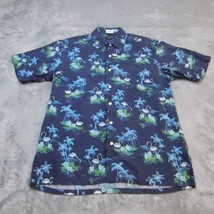 Nautica Shirt Men Medium Blue Short Sleeve Button Up Hawaiian Flamingo Tropical - £17.81 GBP