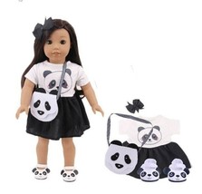 Doll Outfit Panda Dress Purse Shoes Bow 4-Piece Set Fits 18in &amp; American... - £11.58 GBP
