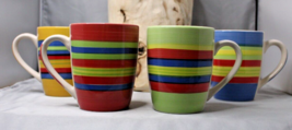 Brylane Home Kitchen Santa Fe Ceramic Coffee Mug Striped Stoneware Set of 4 - $15.31