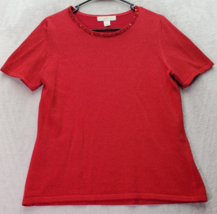 Petite Sophisticate T Shirt Top Womens Medium Red Glitter Round Neck Beaded - $18.49