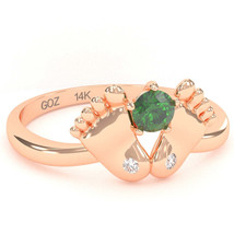 Baby Feet Lab-Created Emerald Diamond Ring In 14k Rose Gold - £239.00 GBP