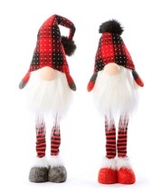 Santa Gnome Figurines LED Beard Lights Up Set of 2 Pointed Hat 29" High Red