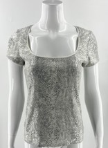 White House Black Market Top Sz XS Cream Gray Allover Sequin Snake Scoop... - $33.66