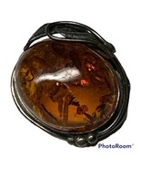 Vintage Antique Art Deco Sterling Silver Amber Large Pin Brooch - $211.14 CAD