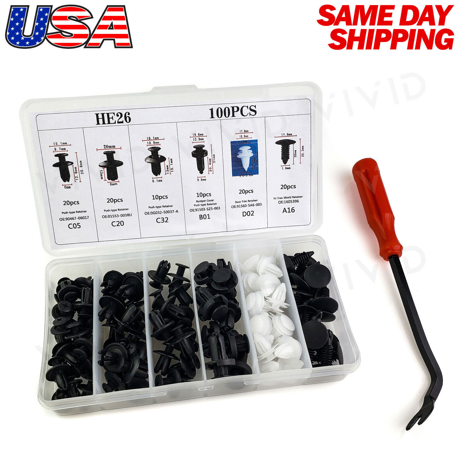 Primary image for 100pc Set Plastic Rivets Fastener Fender Bumper Push Clips w/ Tool for Ford SUVs
