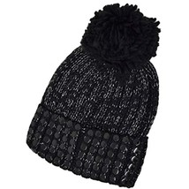 MSRP $40 DKNY Women&#39;s Flat-Stud Metallic Rib-Knit Chunky Hat Black One Size - £18.48 GBP