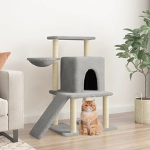 Cat Tree with Sisal Scratching Posts Light Grey 96.5 cm - £31.27 GBP