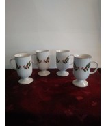 Kashima Christmas Holly Fine Porcelain Japan Set 4 Footed Cups Mugs Whit... - £24.90 GBP