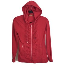 Hoodie Belldini Jacket Womens Small Red Hooded Ruched Full Zip Up Bling ... - $19.68