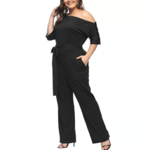 Women&#39;s Half Sleeve Slanted One Shoulder Wide Leg Jumpsuit Overalls w/Belt L - £19.46 GBP