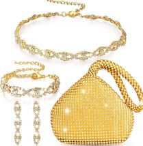 4 Pieces Rhinestone Necklace Choker Bracelet Earring Clutch Purses Jewelry Set W - $55.91