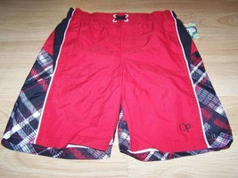 Boys Size XS 4-5 OP Ocean Pacific Board Shorts Swim Trunks Red Black Whi... - £9.48 GBP
