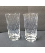2 Lattice Drinking Glasses Vintage Clear Etched Criss Cross Diamond Weig... - £13.36 GBP