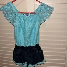 Limited too lace and denim romper size 7 - $6.86