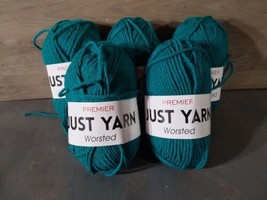 Just Yarn Premier Worsted 4 Medium 131 Yards 2oz 5 Skeins Teal Acrylic - $27.86