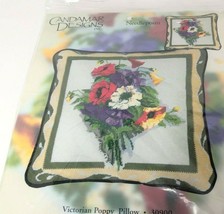 Candamar Designs Needlepoint Victorian Poppy Pillow Kit floral flowers N... - $42.27