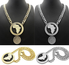 New Africa ContinentRound Pendant 9mm/18&quot; Cuban Chain Necklace RC3877 - £15.02 GBP