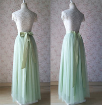 Green Floor Length Tulle Skirt Bridesmaid Plus Size Tulle Maxi Skirt Back-bow image 8