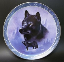 Spirit of The Wilderness Porcelain Art Plate Wolves Black Night Blue Wolf - £9.38 GBP