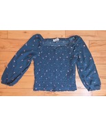 Abercrombie Kids Girls Blue Floral Smocked Top Long Sleeve 9/10 - $11.99