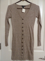 Forever 21 Sweater Small Medium Beige Cardigan long Thin Knit Vneck - £10.90 GBP