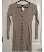 Forever 21 Sweater Small Medium Beige Cardigan long Thin Knit Vneck - £10.90 GBP