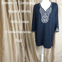 Denim + Company black and white detail 100% cotton top size L - £7.86 GBP