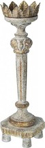 Candleholder Candlestick Distressed White Gold Accents Wood Carved - $189.00
