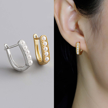 Oblong Rectangle Huggie Hoop Earrings Gold,Silver Dainty Pearl Hoop Earr... - £10.98 GBP