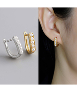 Oblong Rectangle Huggie Hoop Earrings Gold,Silver Dainty Pearl Hoop Earrings - £11.07 GBP