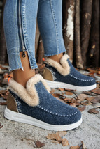 Blue Suede Stitching Patchwork Plush Lined Anklet Boots - $507.29 MXN