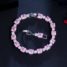Gorgeous Pink Cubic Zirconia Square Tennis Chain Bracelet for Women Luxury Weddi - £16.95 GBP
