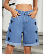 Heart-Pattern Rolled Hem Denim Shorts - $49.98 CAD