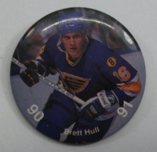 Brett Hull 90 91 St Louis Blues NHL Hockey 1.75&quot; Vintage Pinback Pin Button - £5.86 GBP