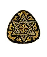 Vintage Gold Tone Star of David Style Brooch Black Enamel Hexagram Flora... - $19.80