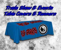 Table Cover for Trade Shows &amp; Events, 6&#39; FT. &amp; 8&#39; FT. Custom Printed Table Throw - $148.45+