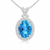 ANGARA Vintage Style Swiss Blue Topaz Pendant with Diamond Halo in 14K Gold - £771.90 GBP