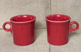 Fiesta Ware Red O Ring Handle Coffee Mugs Cup Set Of 2 Homer Laughlin - $12.87