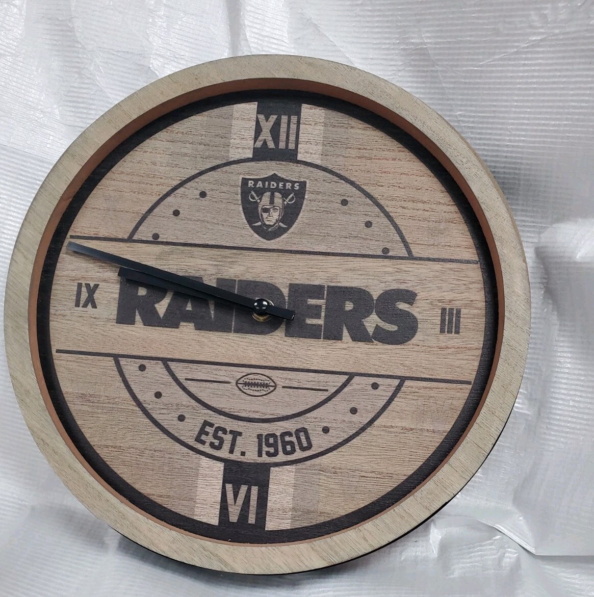  NFL Las Vegas Raiders Wooden Barrel Wall Clock By FOCO - $34.99