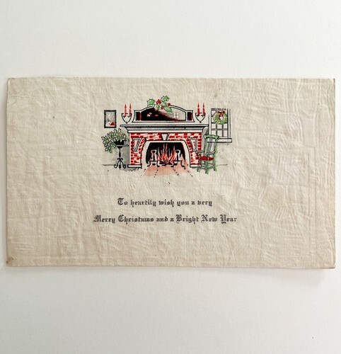 A Merry Christmas New Year Victorian Greeting Card 1900-20s Fireplace PCBG11E Item image 2