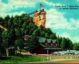 Castle Rock &amp; Parking Lot w Cars St Ignace Michigan MI Curteich Chrome P... - $4.90
