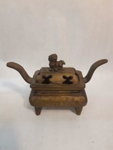 Vintage Brass Foo Dog Incense Burner Box with Handles Japanese Asian Religious - £67.02 GBP