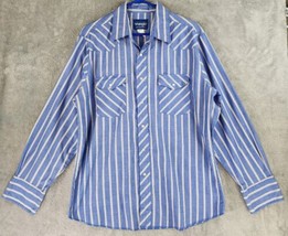 Wrangler Shirt Mens Large Blue White Striped Western 90s Vintage Pearl Snap - £27.90 GBP