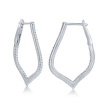 Sterling Silver Ultra-Thin 30mm Hoop CZ Earrings - Marquise - £57.30 GBP