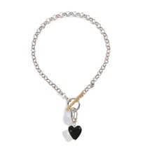 Flashbuy Vintage White Black Glass Heart Pendant Necklace For Women Punk Metal C - £12.72 GBP