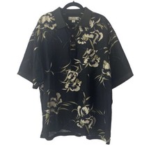 Tommy Bahama Shirt Mens Size XL Black Short Sleeve Wood Buttons 100% Silk Floral - £22.85 GBP
